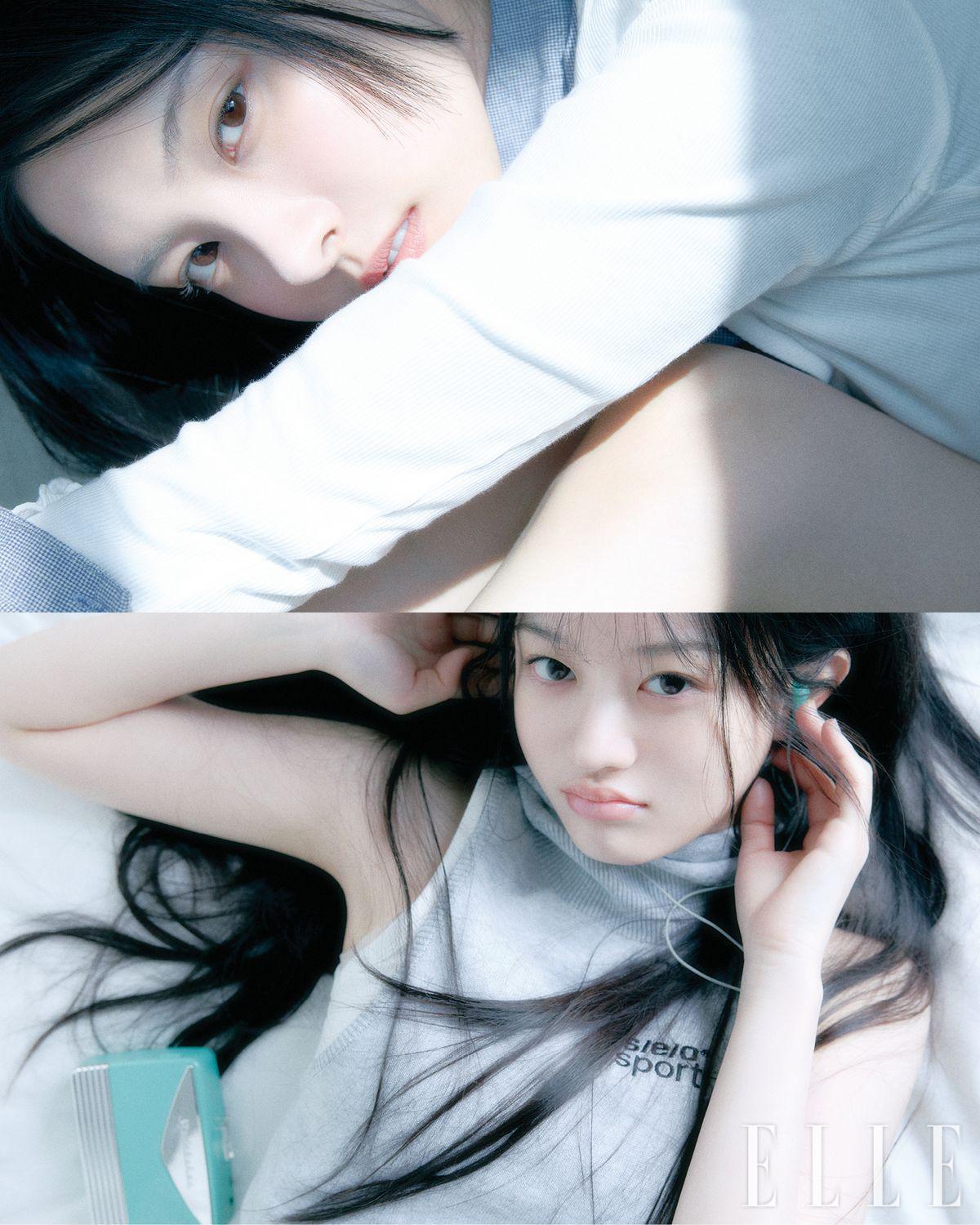 (위) 윤아가 입은 티셔츠는 S/E/O. 레이어드한 셔츠는 스타일리스트 소장품. (아래) 민주가 입은 후디드 톱은 S/E/O.