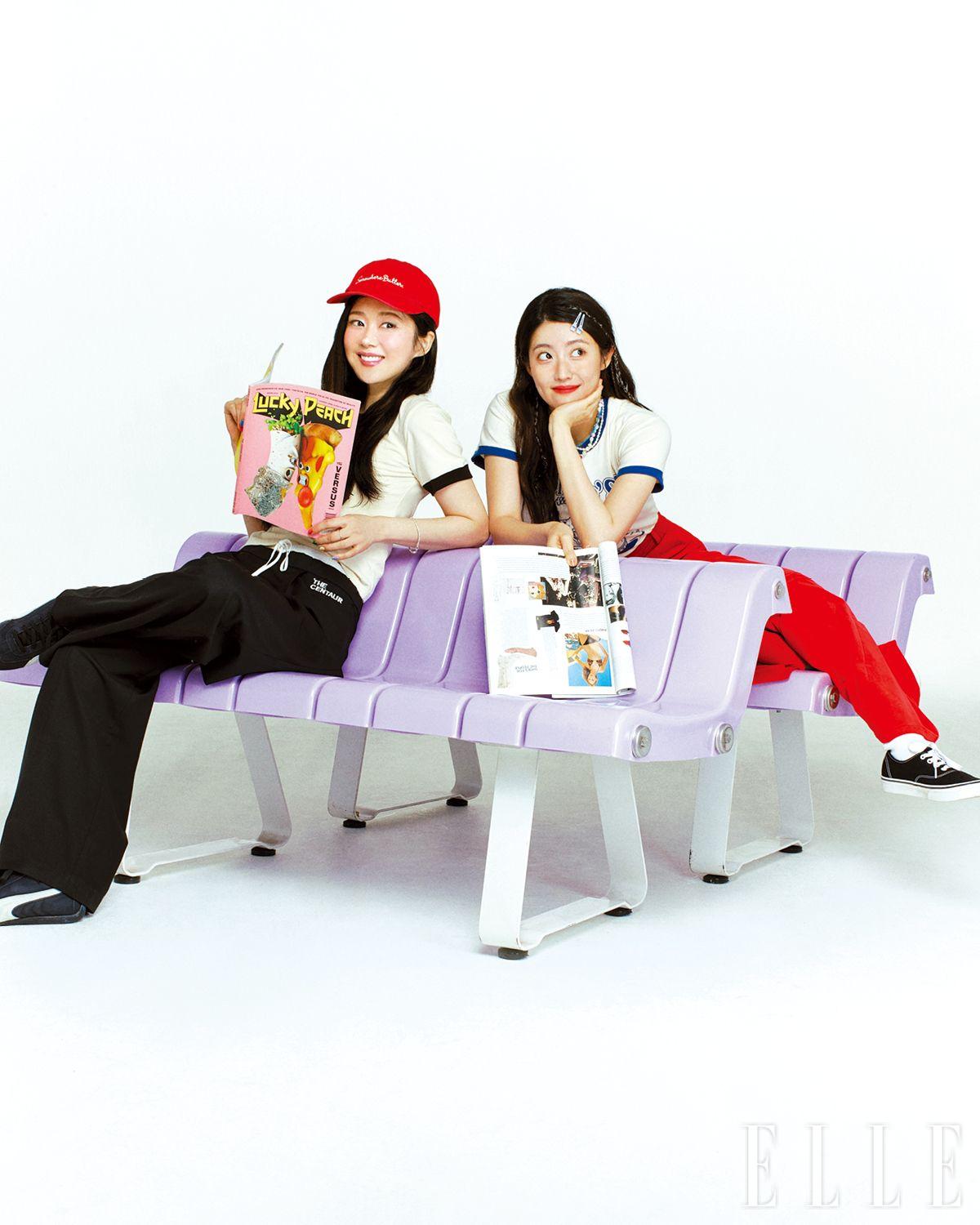 장나라가 입은 티셔츠는 Johnny Hates Jazz. 팬츠는 The Centaur. 슈즈는 Puma. 모자는 Somewhere butter. 네크리스는 Ssil. 링과 브레이슬릿, 삭스는 모두 스타일리스트 소장품. 남지현이 입은 티셔츠는 Viaplain. 레드 팬츠는 Dew E Dew E. 블루 비즈 네크리스는 Vintage Hollywood. 멀티컬러 네크리스는 P:Reinsein. 진주 네크리스는 Engbrox. 블랙 스니커즈는 Vans.
