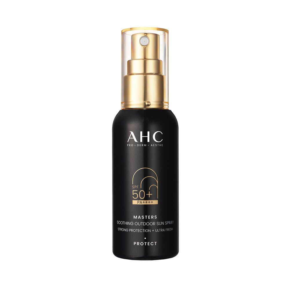 AHC 마스터즈 수딩 아웃도어 선 스프레이 SPF50 PA++++: 자외선 차단뿐 아니라 더운 계절 피부 열 자극 진정 기능도 있는 충진 가스 없는 미스트. 55mL 2만원. 