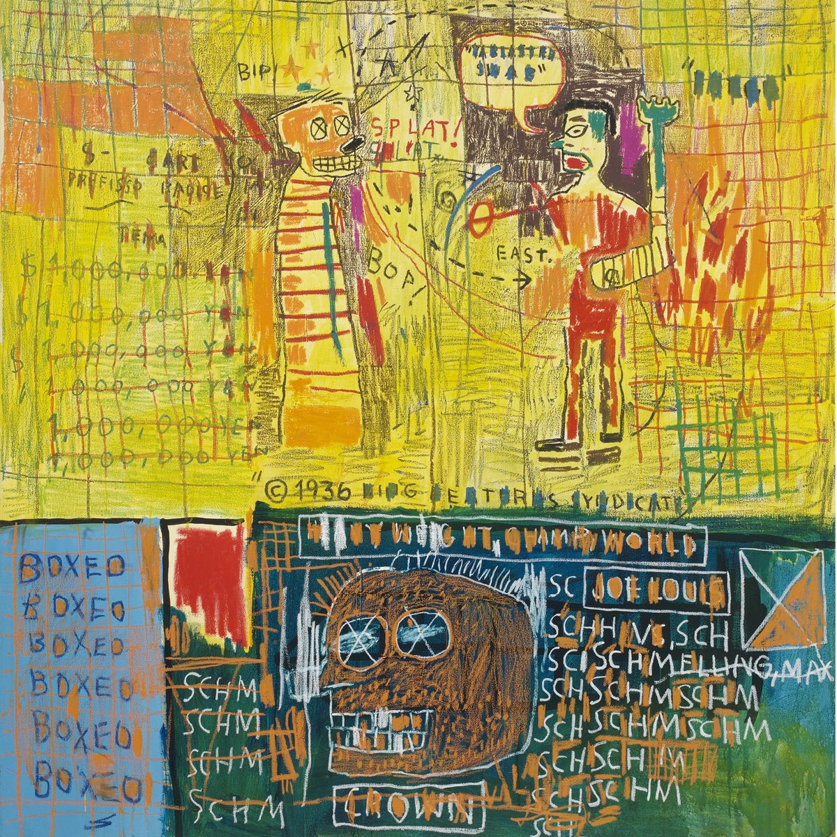  루이 비통 전시에서 볼 수 있는 장 미셸 바스키아(Jean-Michel Basquiat)의 ‘나폴레옹의 편견 44(Napoleonic Stereotype Circa 44)’(1983). 