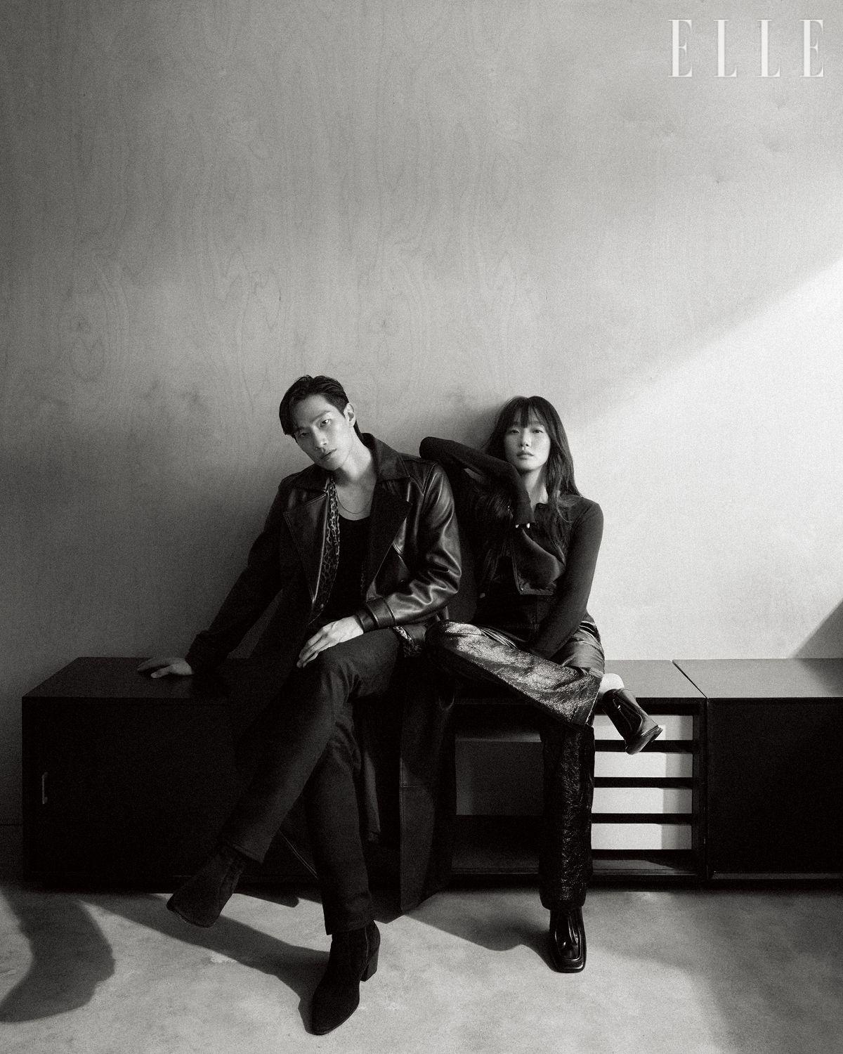 노상현이 입은 코트와 셔츠는 모두 Allsaints. 이너 웨어로 입은 슬리브리스는 Circusfalse. 팬츠는 RRL. 스웨이드 부츠는 Saint Laurent. 네크리스는 Bulletto. 김고은이 입은 레더 오버올은 Ernest W. Baker by 10 Corso Como Seoul. 보디수트는 Acne Studios. 다크 브라운 뮬은 Dries Van Noten. 다이아몬드 미니 링은 Chanel Fine Jewelry.
