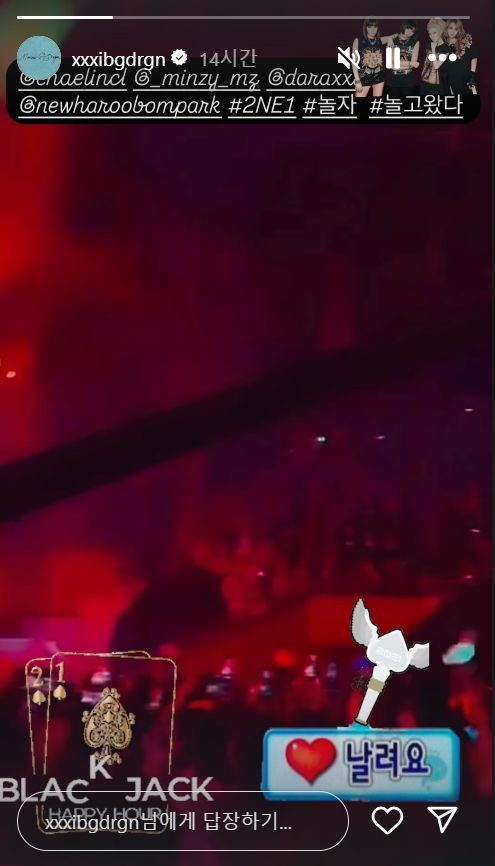 투애니원 콘서트 관림 인증샷 올린 스타들