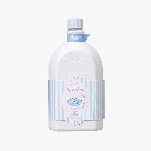 우브에 섬유유연제 소피제라늄 | 드럼 세탁기로 빨래 5kg에 5mL, 일반 세탁기 물 50L에 10mL 사용, 종이 용기로 플라스틱 사용 최소화. 500mL 2만5천원. 