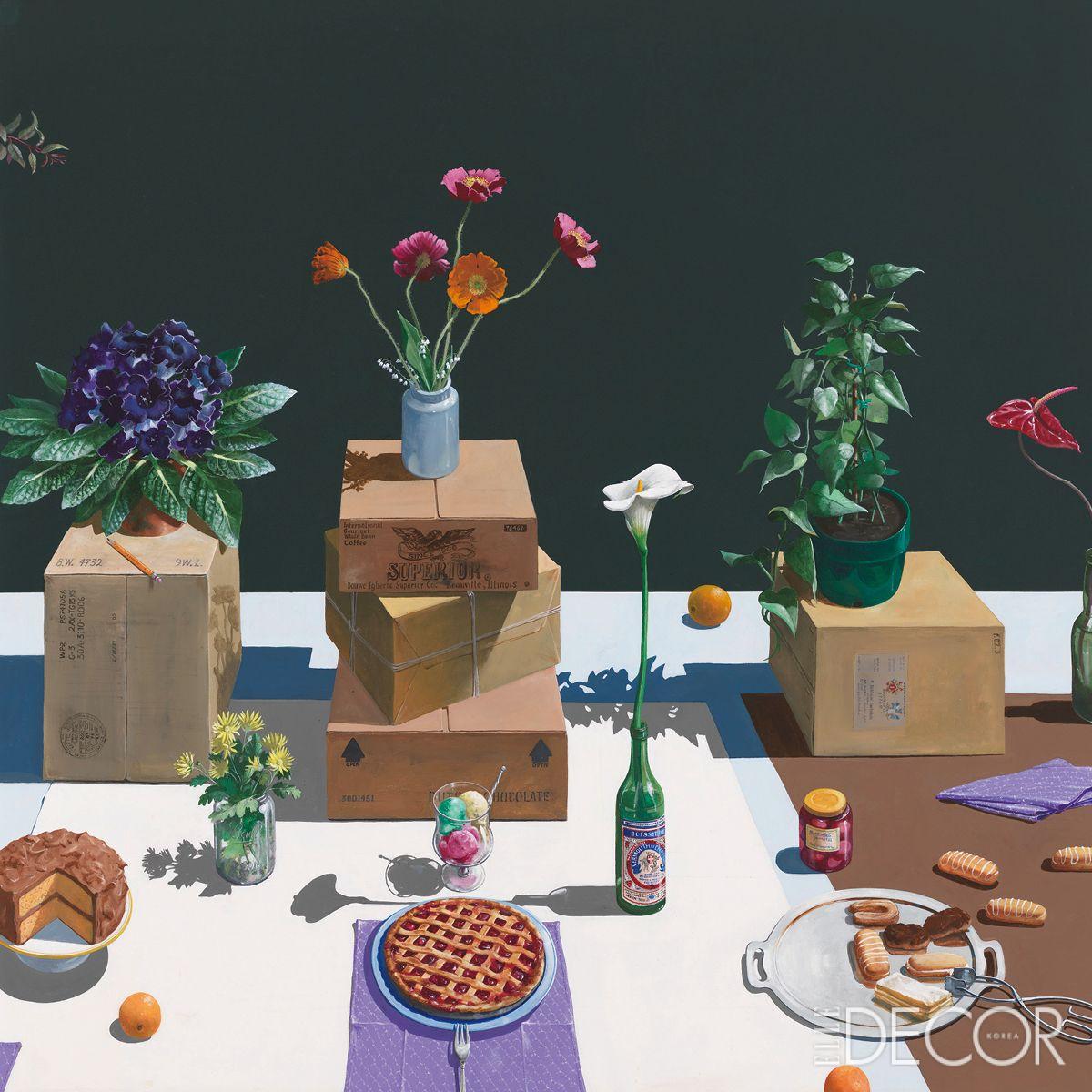 ‘Dutch’ Still Life with Flowers, Cartons and Desserts’(1982).