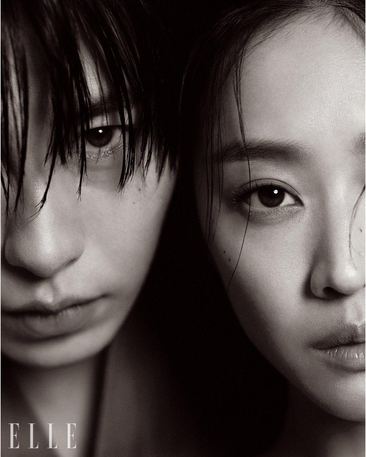 이재욱이 입은 재킷은 Dries Van Noten. 조보아가 입은 레더 코트는 Celine by Hedi Slimane.
