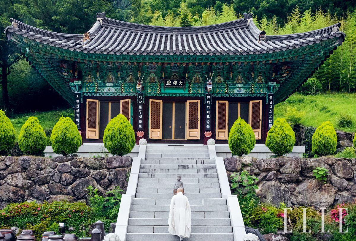  법당으로 향하는 정관스님의 모습.