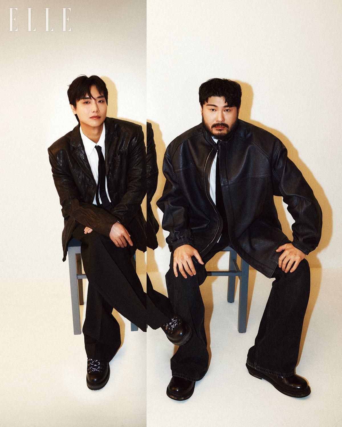 현석 PD가 착용한 재킷은 Recto. 셔츠는 Our Legacy. 팬츠와 슈즈는 Cos. 카더가든의 가죽 점퍼는 Juun. J. 셔츠와 팬츠, 타이, 슈즈는 모두 스타일리스트 소장품.