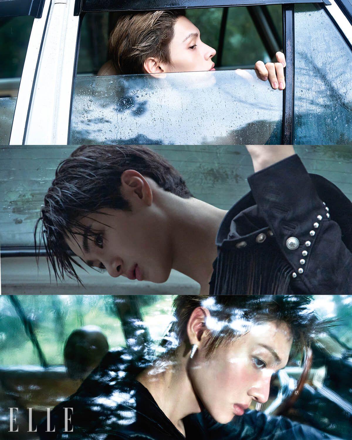 제임스가 입은 톱은 Courrèges. 건호가 입은 재킷은 Takahiromiyashita the Soloist. 마틴이 입은 레더 톱은 Saint Laurent by Anthony Vaccarello.