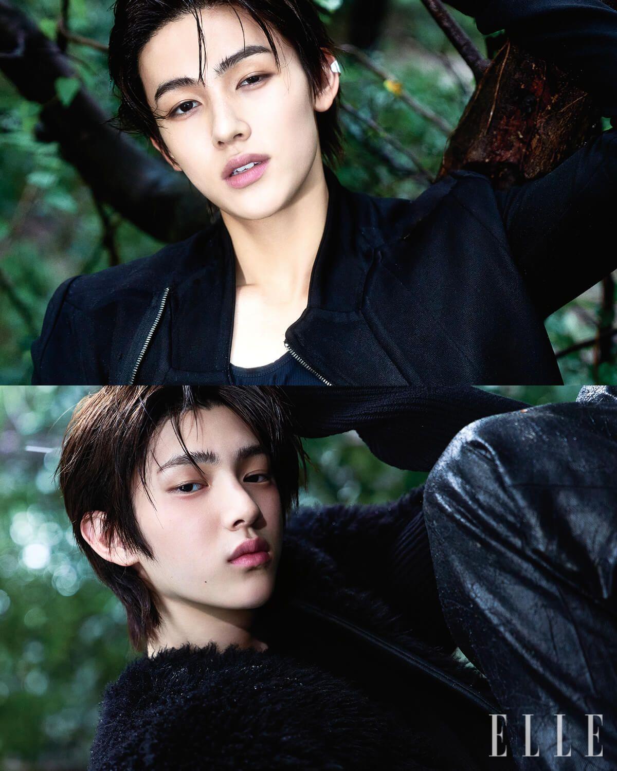 성현이 입은 아우터웨어는 Julius. 이너웨어 톱은 Didier wear. 이어 커프는 스타일리스트 소장품. 주훈이 입은 시어링 아우터웨어는 Rick Owens. 이너 웨어로 입은 티셔츠는 Eckhaus Latta.