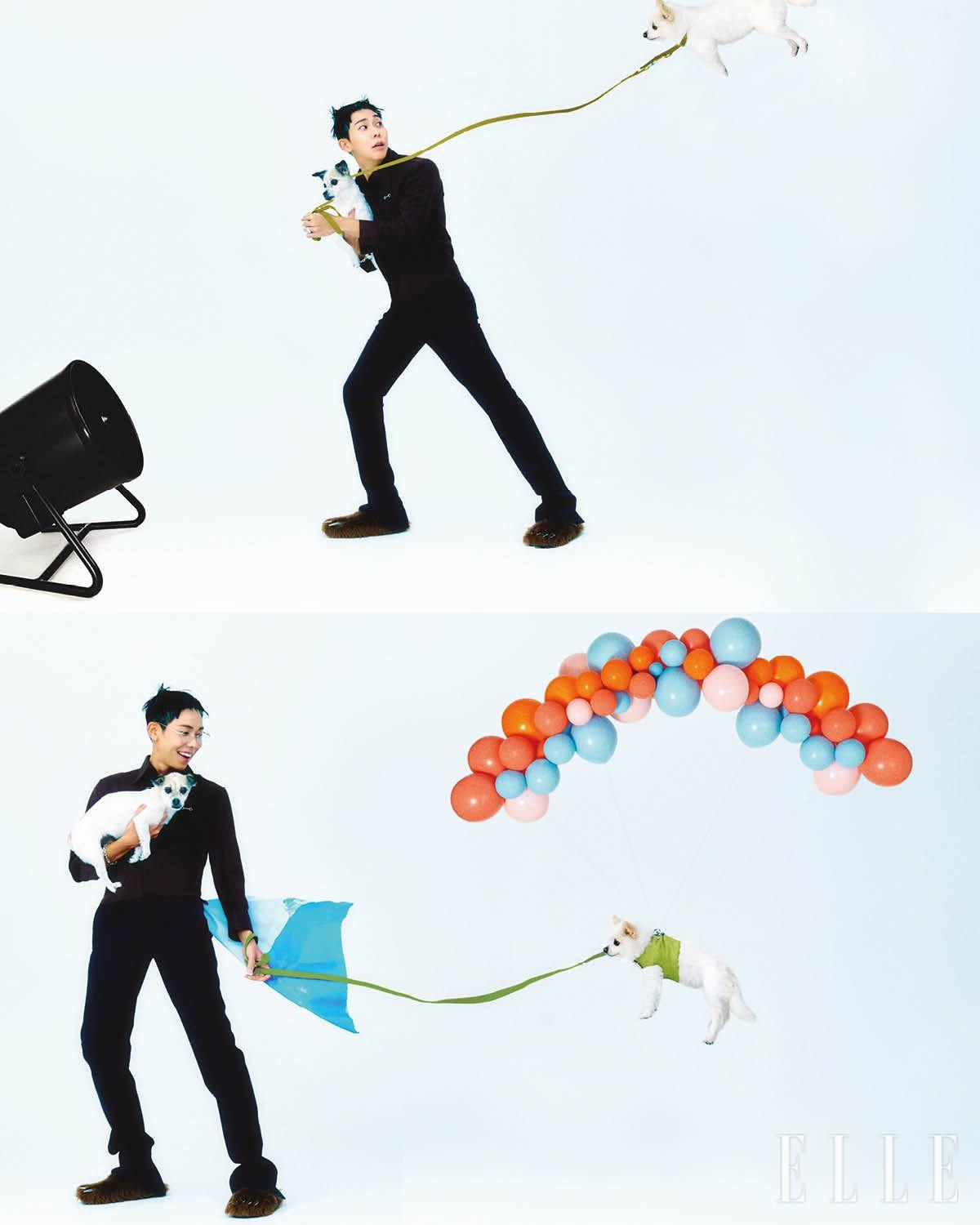 셔츠와 팬츠는 모두 Gucci. 슈즈는 Bravest Studio. 안경은 Oliver Peoples by EssilorLuxottica. 브레이슬릿은 Chrome Hearts. 링은 Charlotte-Kim. 스카프는 스타일리스트 소장품. 