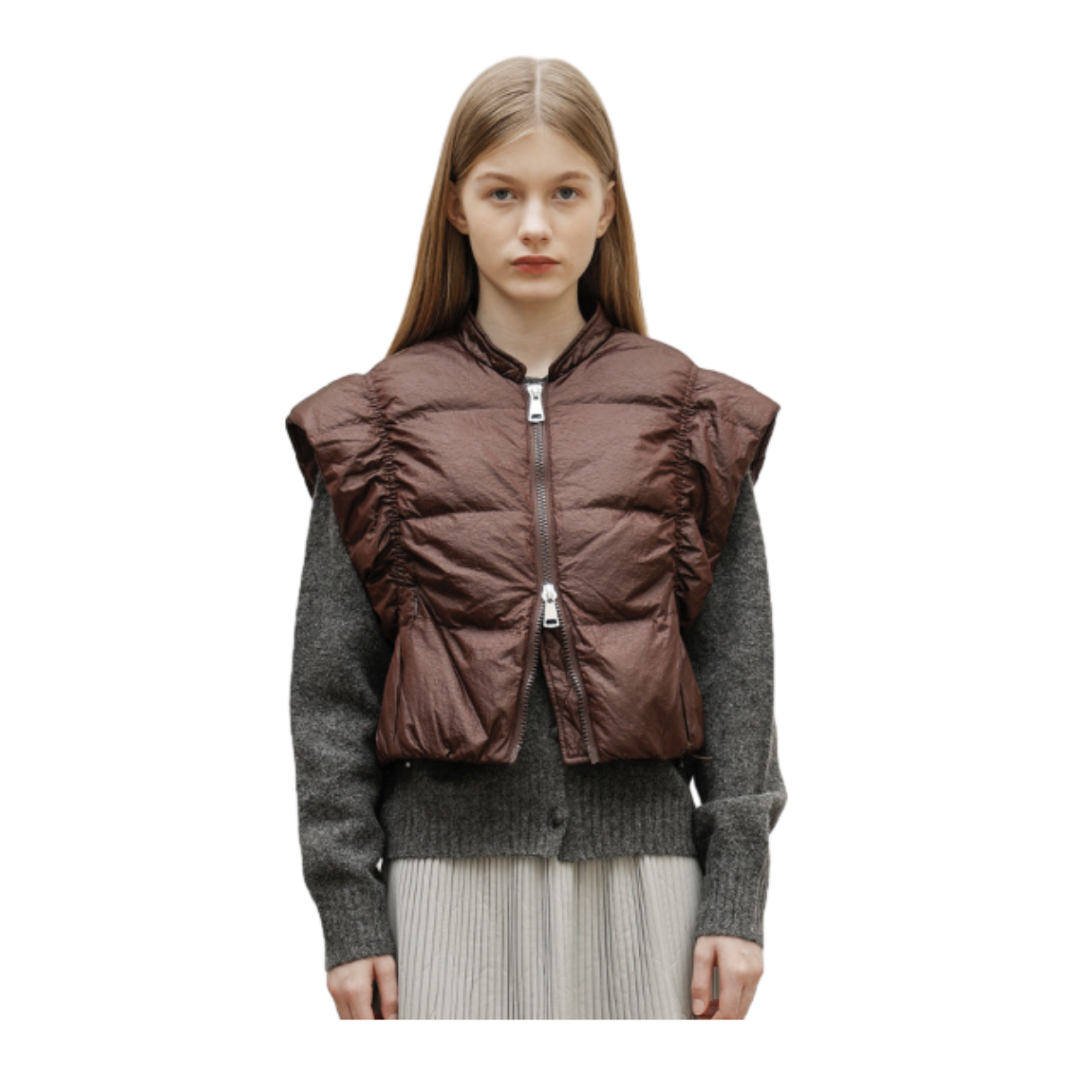 러플 숄더 퍼프 다운 베스트