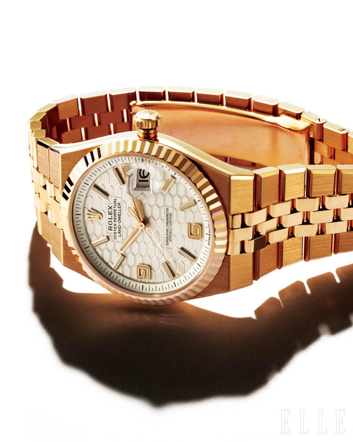 18캐럿 에버로즈 랜드 드웰러 골드 워치는 가격 미정, Rolex. 