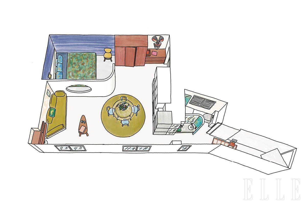 기다란 현관이 눈에 띄는 도면. 