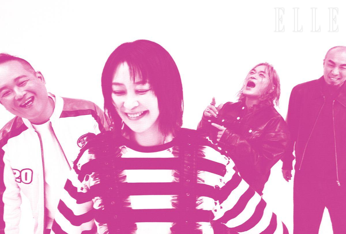 연윤근이 입은 팬츠는 Kapital. 빈티지 바이커 재킷과 슈즈는 모두 스타일리스트 소장품. 조유진이 입은 빈티지 티셔츠는 Number_(n)ine. 벨트는 스타일리스트 소장품. 정우진이 입은 오버 사이즈 레더 재킷은 Martine Rose. 링은 모델 소장품. 손스타가 입은 레더 재킷은 Recto. 티셔츠는 스타일리스트 소장품. 