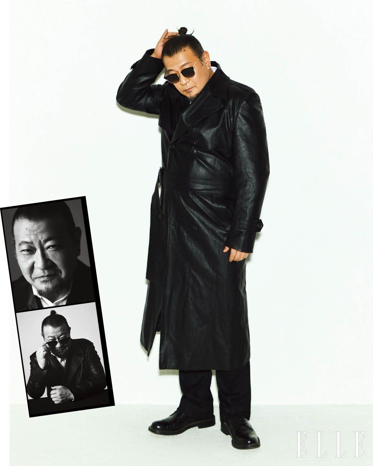 채제민이 입은 코트와 팬츠는 모두 Lemeteque. 셔츠와 슈즈는 모두 스타일리스트 소장품. 선글라스는 아티스트 소장품. 