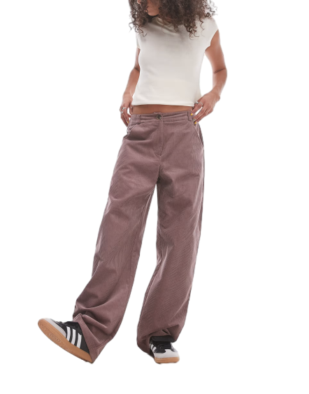 Topshop relaxed fit tailored corduroy trousers in dusky pink