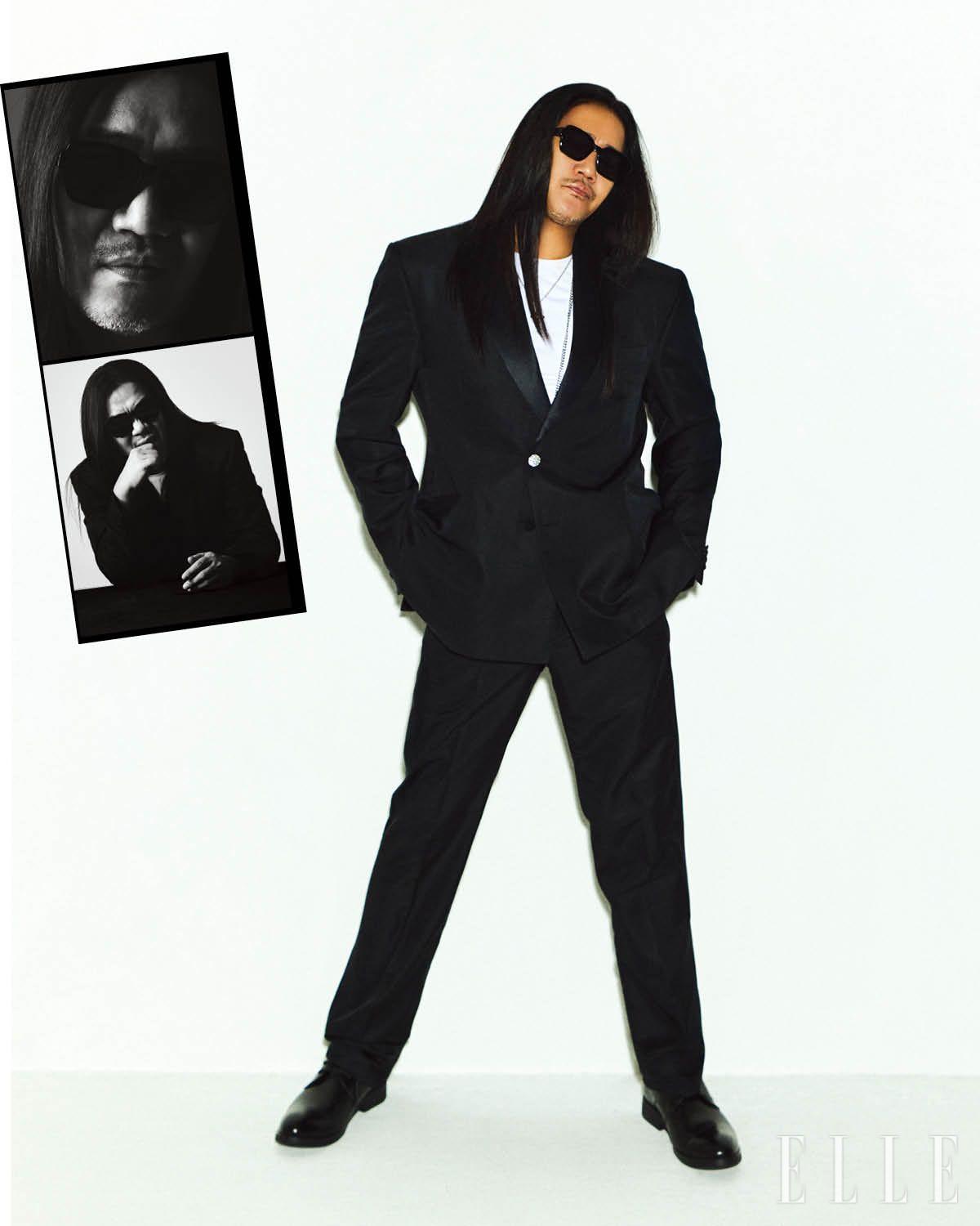 박완규가 입은 수트는 Lemeteque. 이너 웨어 톱과 슈즈는 모두 스타일리스트 소장품. 선글라스는 아티스트 소장품. 