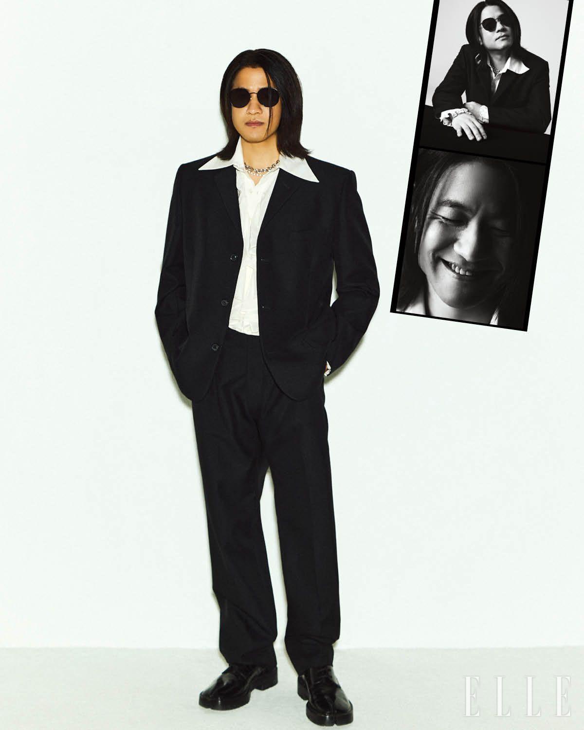 최우제가 입은 수트와 구두는 모두 Maison Margiela. 셔츠는 Lemeteque. 선글라스는 아티스트 소장품.