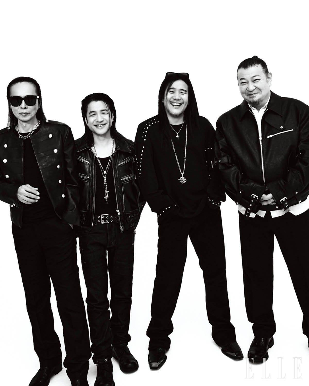 박완규가 입은 티셔츠는 Vacant. 팬츠와 선글라스는 모두 스타일리스트 소장품. 채제민이 입은 재킷은 System Homme. 팬츠는 Lemeteque. 최우제가 입은 재킷은 Vacant. 팬츠는 스타일리스트 소장품. 김태원이 입은 재킷과 팬츠는 모두 Lemeteque. 선글라스는 아티스트 소장품.