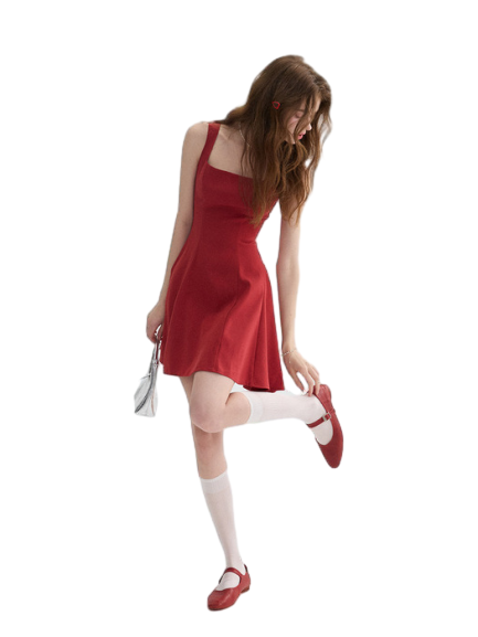 체리 슬리브리스 미니원피스