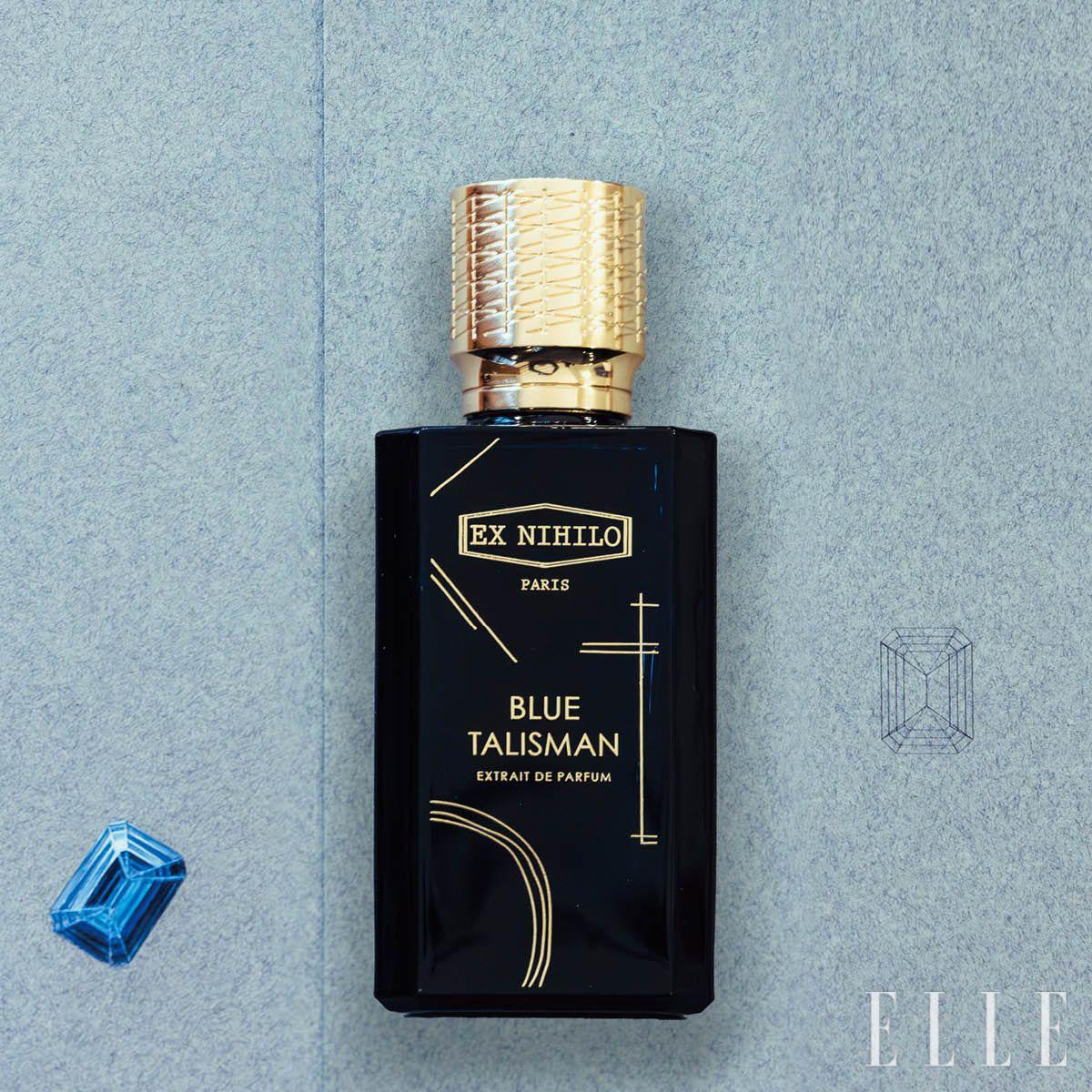 드로잉한 푸른 보석과 이를 닮은 향수는 블루 탈리스만 엑스트레 드 퍼퓸, 50ml 43만원, Ex Nihilo. 