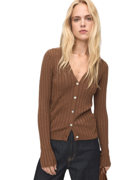 파인 립 니트 가디건