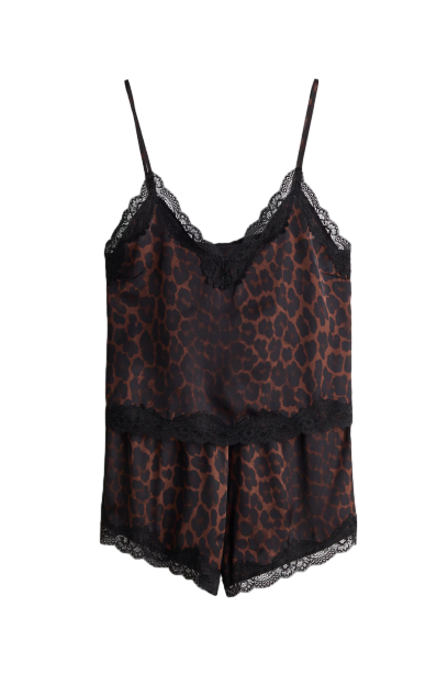 레이스 트리밍 새틴 파자마