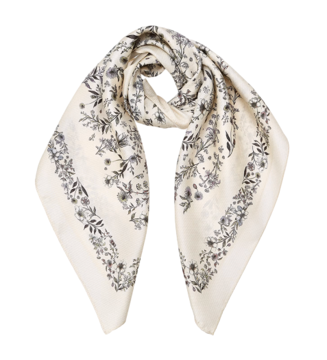 뜨왈드주이 아이보리 플라워 사각 실크 스카프