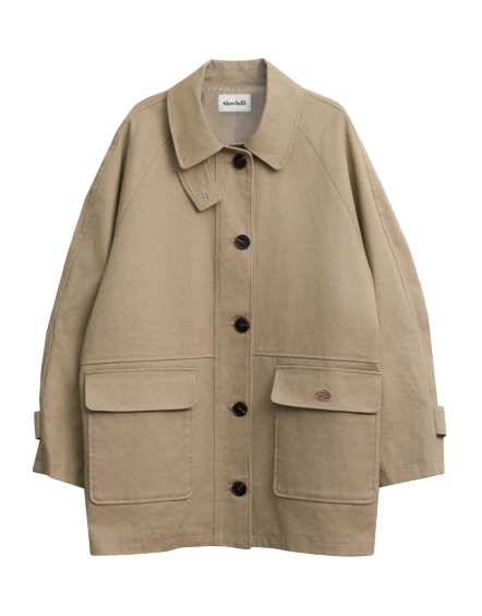 Metal emblem half trench coat