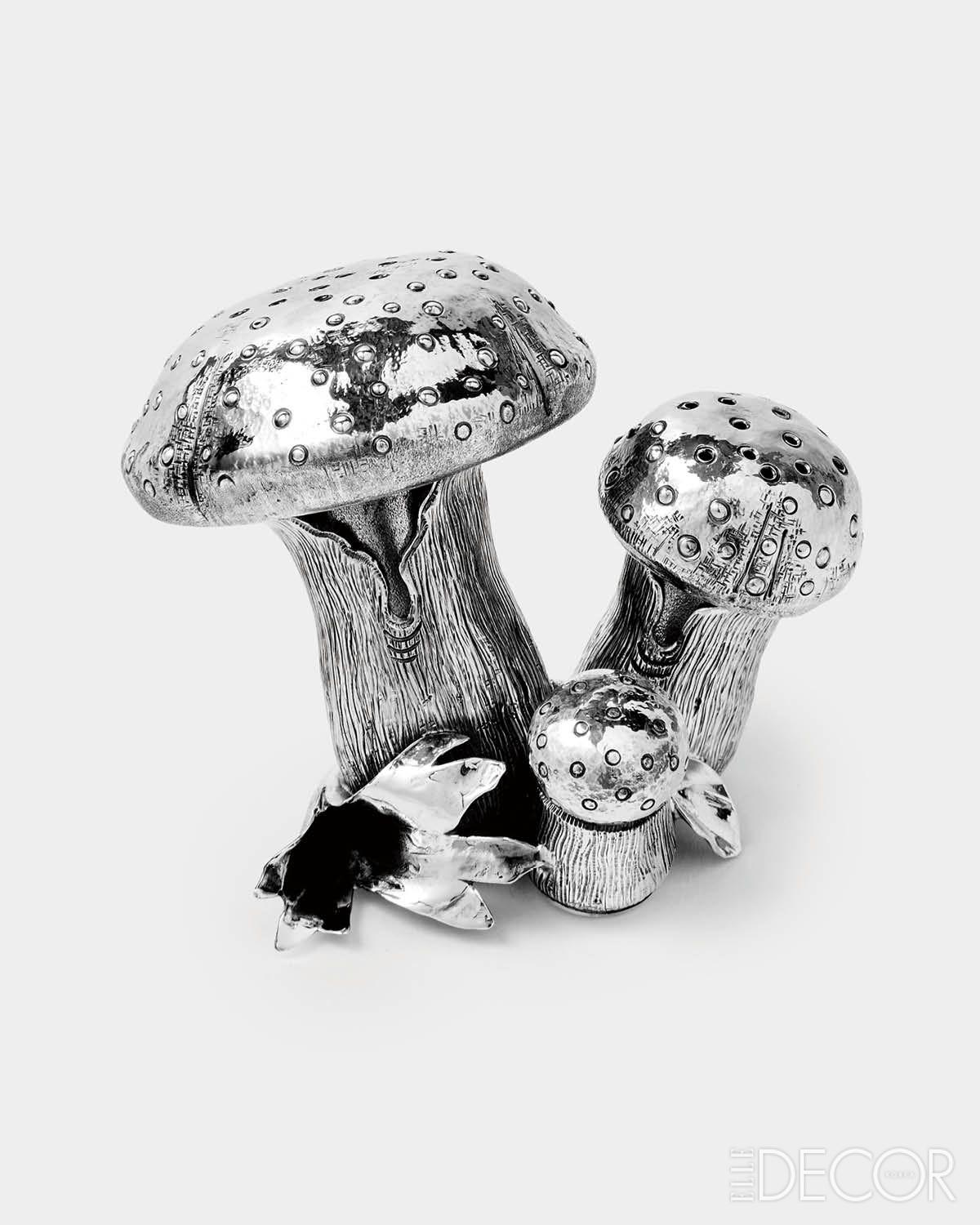 오르토 아르헨테오(Orto Argenteo)의 버섯 모양 스털링 실버 소금 · 후추 통. 