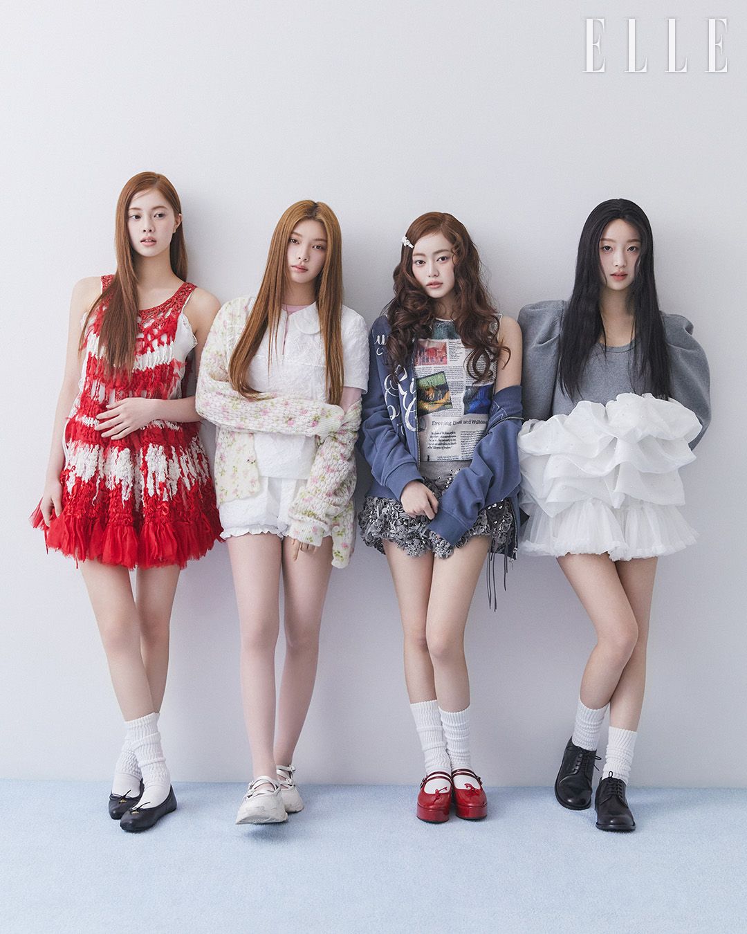 에이메이의 드레스는 R.l.e, 슈즈는 Vivienne Westwood, 히메샤의 카디건은 Trinite Studio, 톱은 Rheme, 블라우스와 팬츠는 모두 Shushu/tong, 슈즈는 스타일리스트 소장품, 카미온의 톱과 아우터는 모두 Trinite Studio, 스커트는 Yueqi Qi, 슈즈는 Repetto , 헤어 핀은 R.l.e, 디하나의 톱은 Bibiy, 스커트는 Alki Alki, 슈즈는 Taeda.