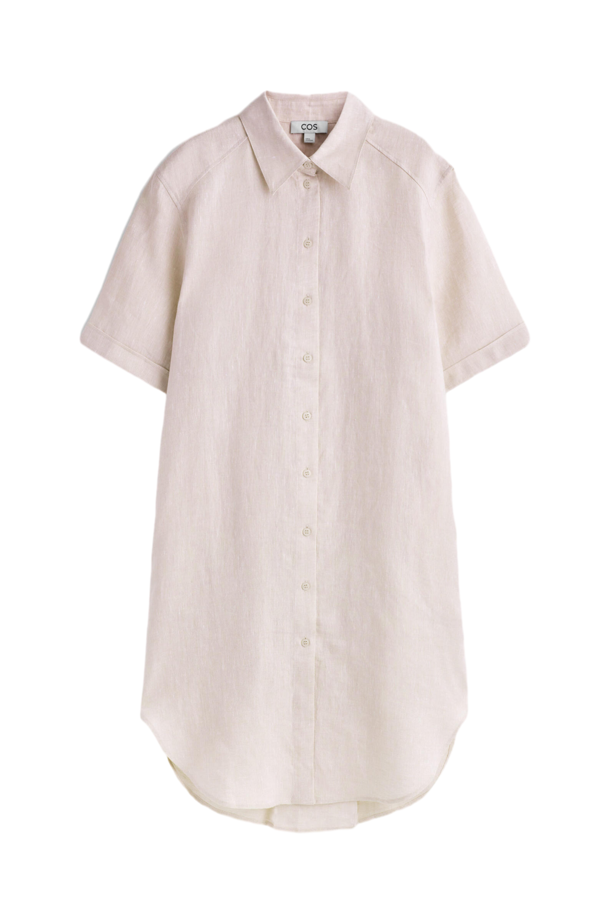 쇼트 슬리브 리넨 셔츠 드레스