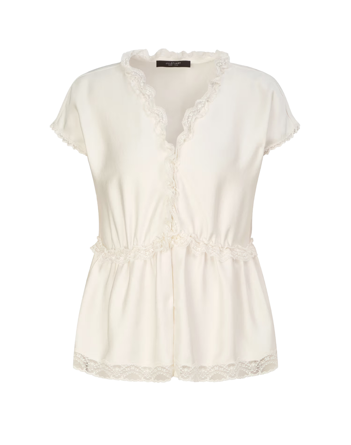 아이보리 레이스장식 반팔블라우스