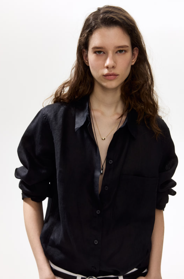 블랙 컬러 린넨 셔츠