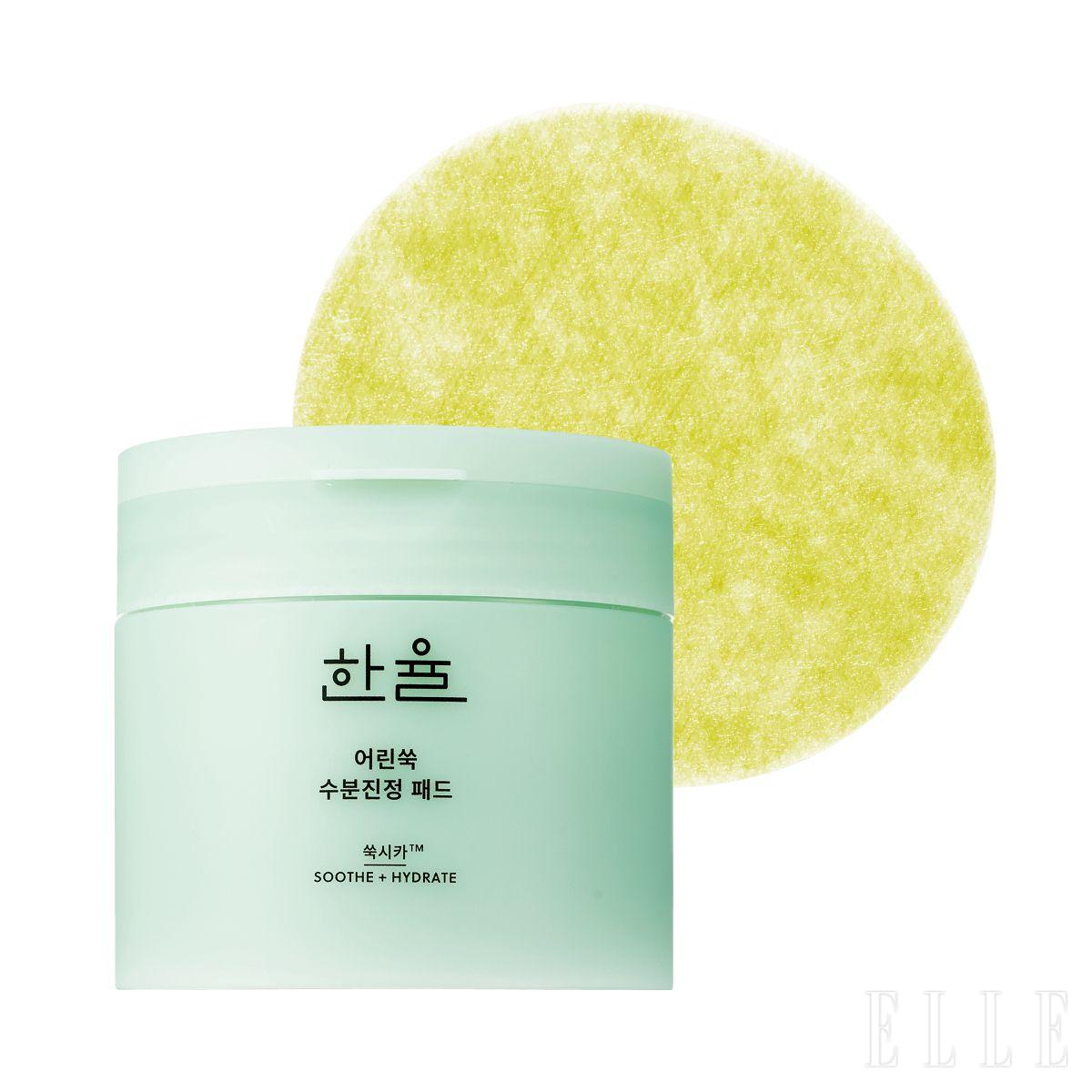 쑥시카™ 성분을 담아 붉은기와 속건조를 한꺼번에 해결하는 어린쑥 수분진정 패드, 60매 2만9천원대, Hanyul.