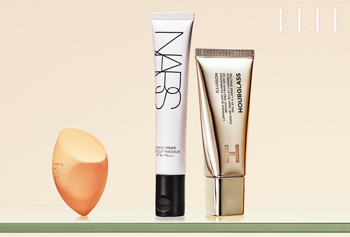 미라클 컴플렉션 스펀지, 2ea 1만6천9백원, Real Techniques. 래디언스 프라이머 SPF 35/PA⁺⁺⁺, 5만8천원대, Nars. 일루션 루미너스 글로우 파운데이션, 1.5, 9만3천원, Hourglass. 