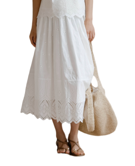 White hollow out crochet skirt