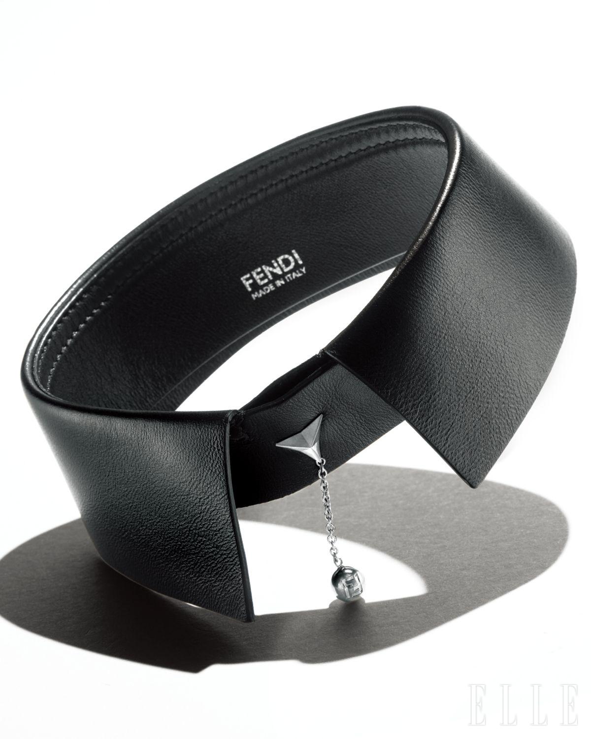 가죽 셔츠 칼라에 ‘쿠네오’ 스터드를 장식한 네크리스는 가격 미정, Fendi. 