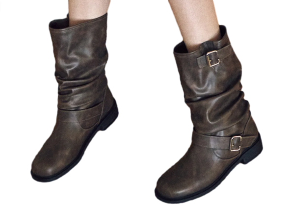 Buckle Detail Shirring Mid Boots