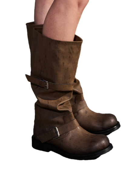 Slouchy Long Boots_Washed Brown