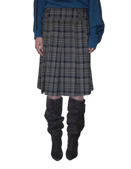 Double-belt Pleated Skirt - Beige