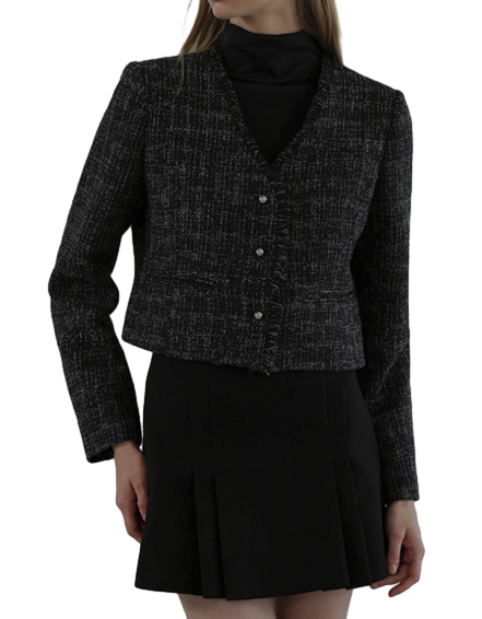 Harry Collarless Tweed Jacket [Mixed Black]