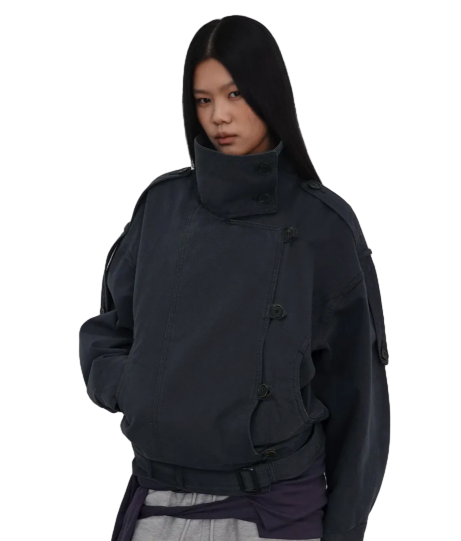 High Neck Cotton Jacket_Navy