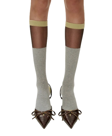 Sheer Color-Block Knee-High Socks_GREY
