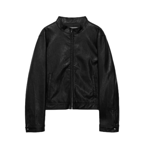 SIDE-TAB ARTIFICIAL LEATHER SHORT JACKET_BLACK
