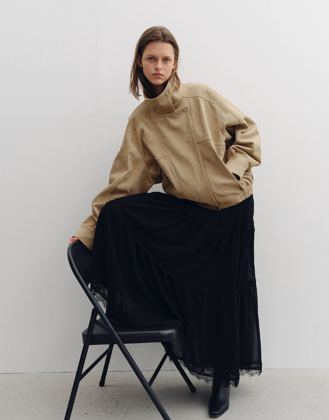 TIS LAYERED SUEDE BOMBER JACKET