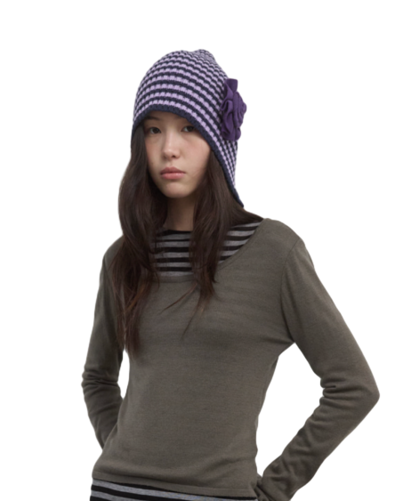STRIPE SLIT BEANIE_LAVENDER