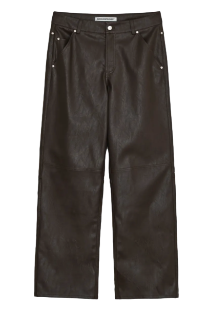 Faux Leather Studded Pants, BROWN