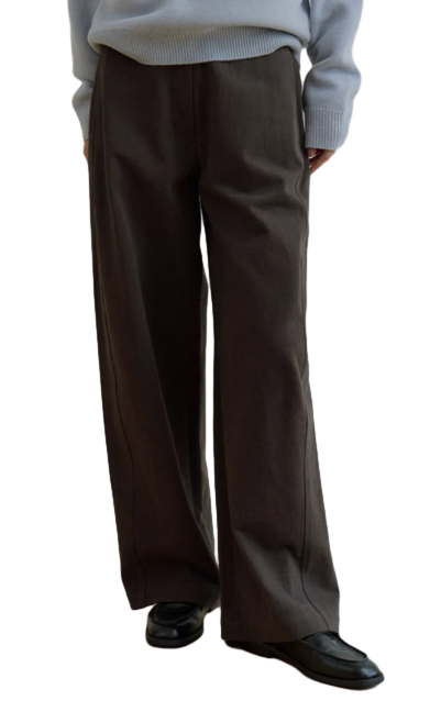 curved wide cotton pants-brown