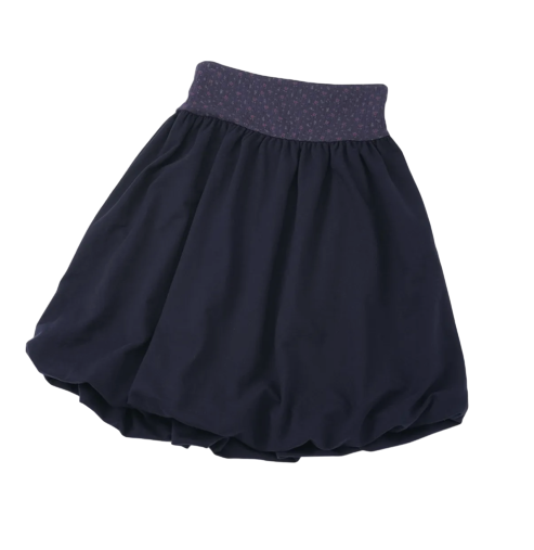 Floral Band Balloon Skirt - Navy